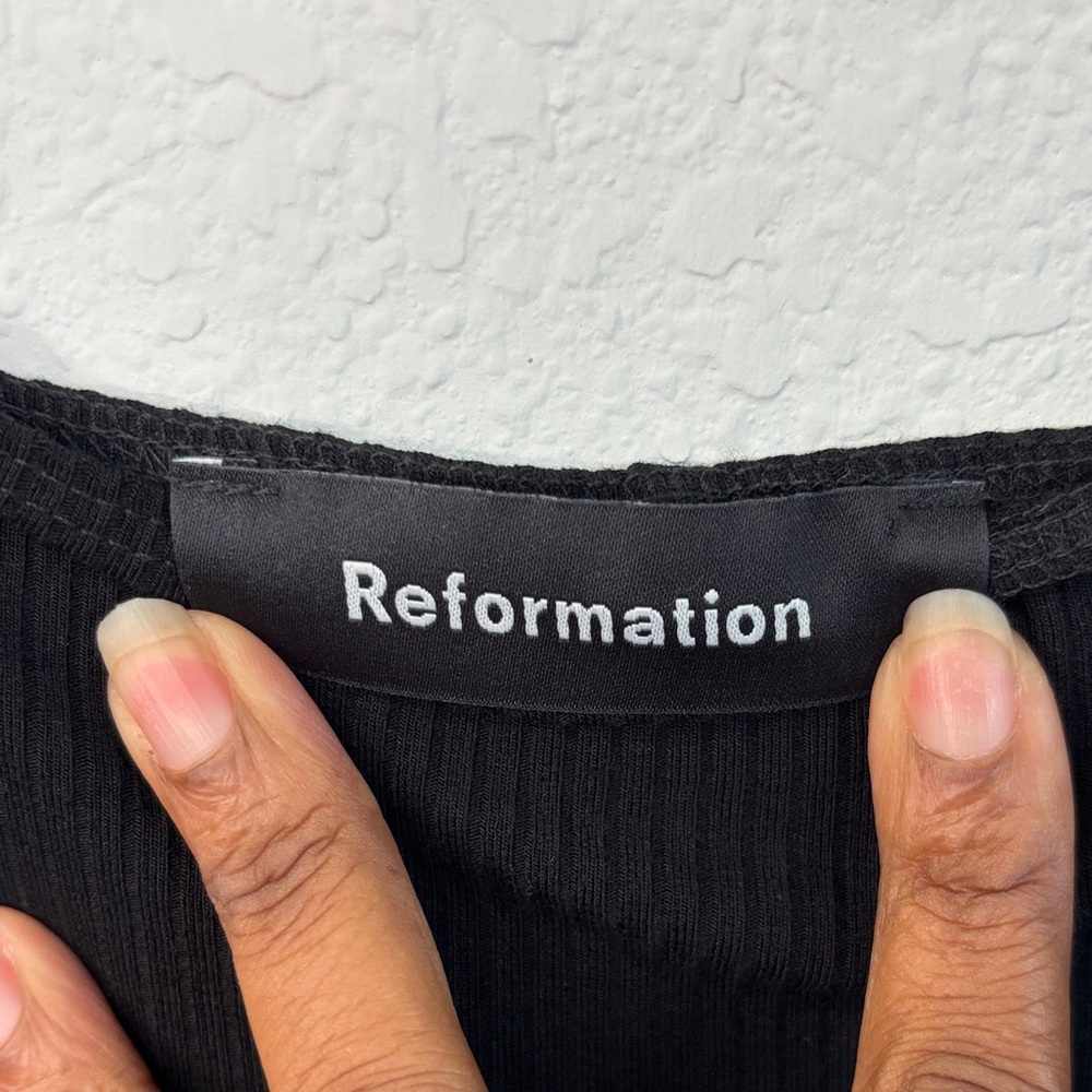 Reformation Billie Ribbed Black Spaghetti Strap Midi Dress With Pockets S - Picture 7 of 8